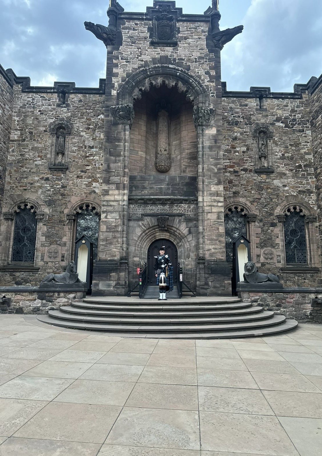 Felix Walker on steps at Edinburgh Castle War Memorial