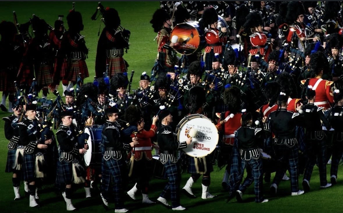 Massed pipes and drums at the Royal Edinburgh Military Tattoo